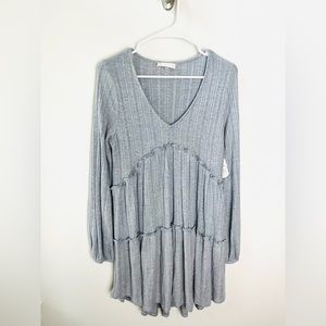 NWT Altar’d State Long Sleeve Babydoll Midi Dress Heather Gray Size S